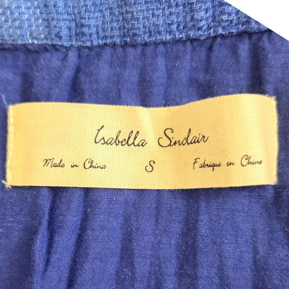 Isabella Sinclair Anthropologie Linen Plaid Shirt Dress Womens Small Blue